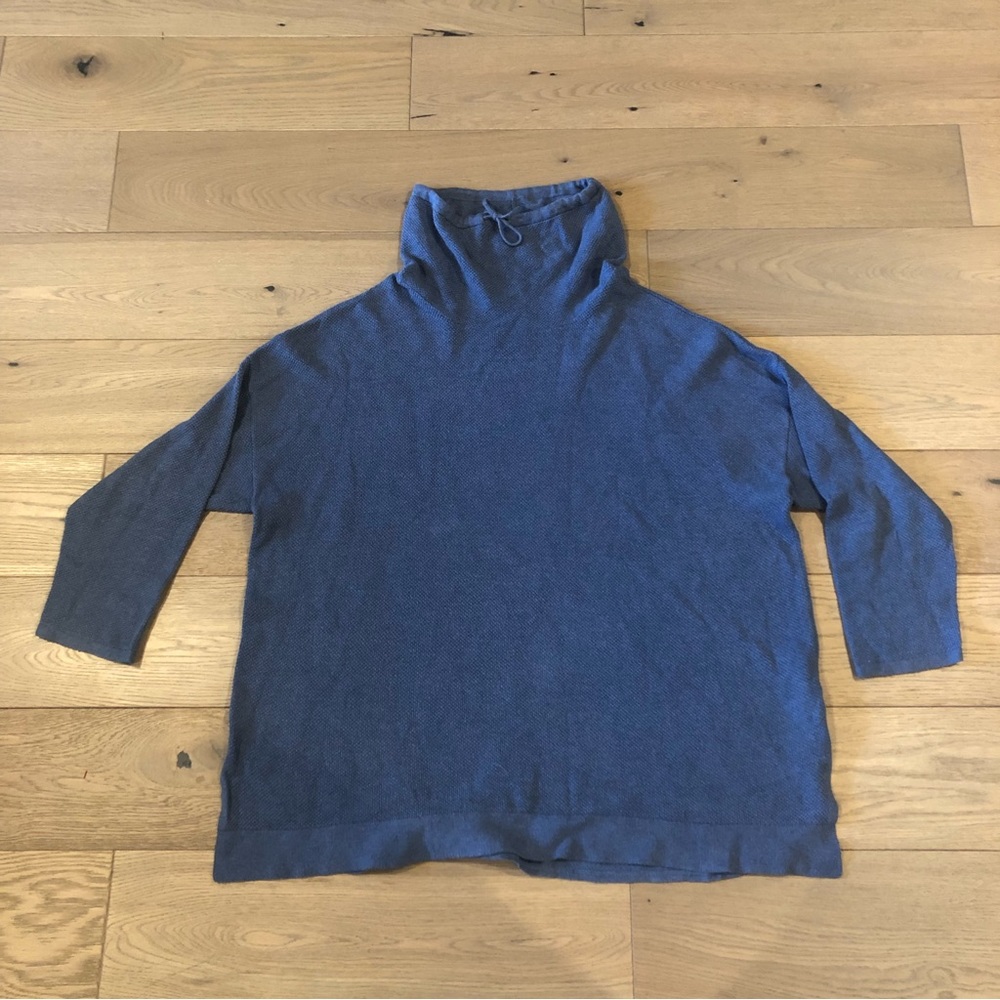 J Jill Pure Jill Waffle Top Blue Sz 3X Cowl Neck Drop Shoulder